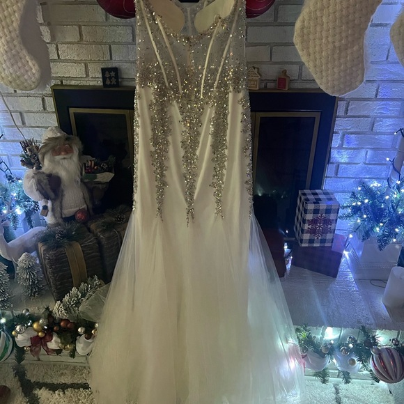 Jovani White Strapless Gown with Silver Accents - Picture 2 of 4